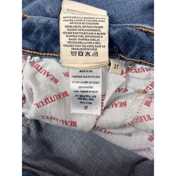 Alice Olivia Jeans 27 Womens Beautiful Low Rise Bell Flare Ripped Denim Raw Hem - Picture 8 of 8